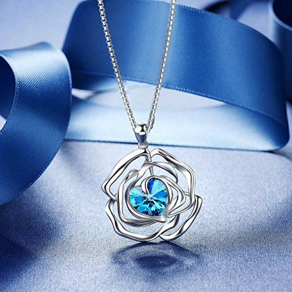 Rose Lover Swarovski Necklace 18K White Gold Flowe